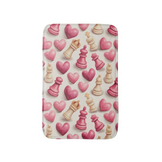 Chess & Hearts Valentines Pattern Badmat (Voorkant Verticaal)