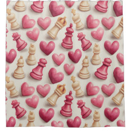 Chess & Hearts Valentines Pattern Douchegordijn