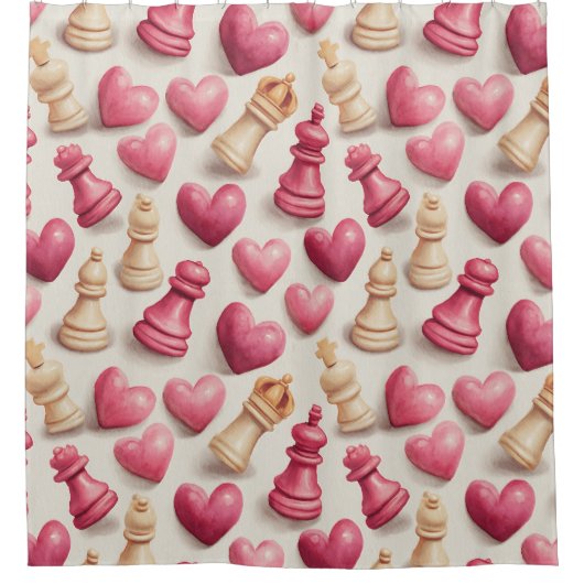 Chess & Hearts Valentines Pattern Douchegordijn (Voorkant)