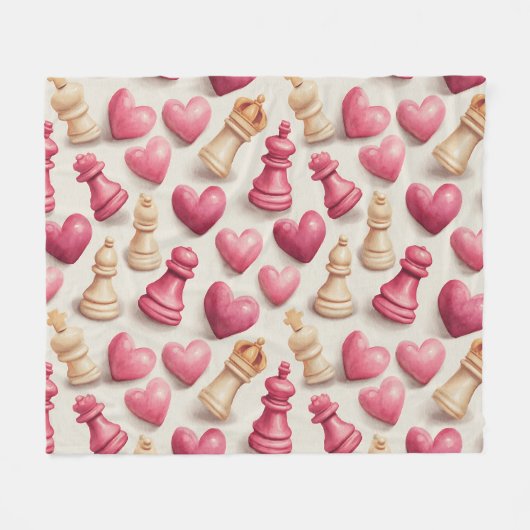 Chess & Hearts Valentines Pattern Fleece Deken (Voorkant (Horizontaal))