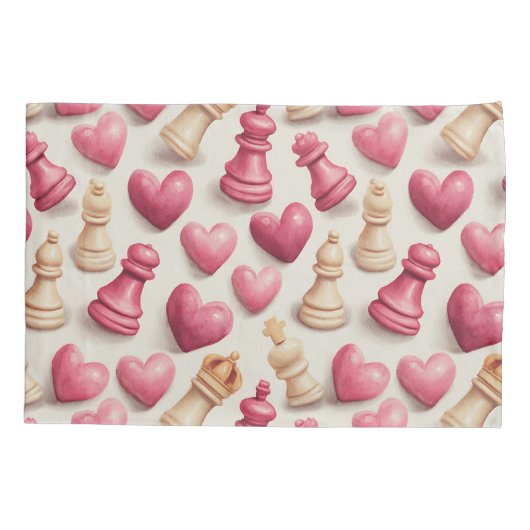 Chess & Hearts Valentines Pattern Kussensloop (Achterkant)