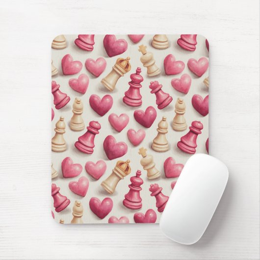 Chess & Hearts Valentines Pattern Muismat (Met muis)
