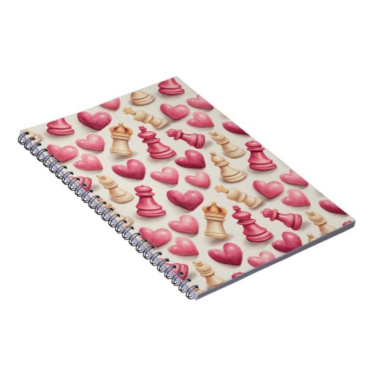 Chess & Hearts Valentines Pattern Notitieboek (Rechterzijde)