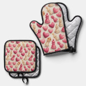 Chess & Hearts Valentines Pattern Ovenwant & Pannenlap Set (Voorkant / Achterkant)