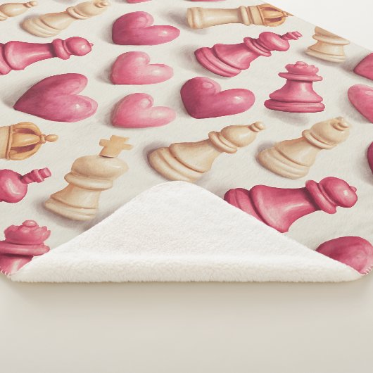 Chess & Hearts Valentines Pattern Sherpa Deken (3/4)