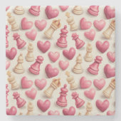 Chess & Hearts Valentines Pattern Stenen Onderzetter (Voorkant)