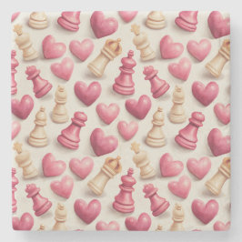 Chess & Hearts Valentines Pattern Stenen Onderzetter