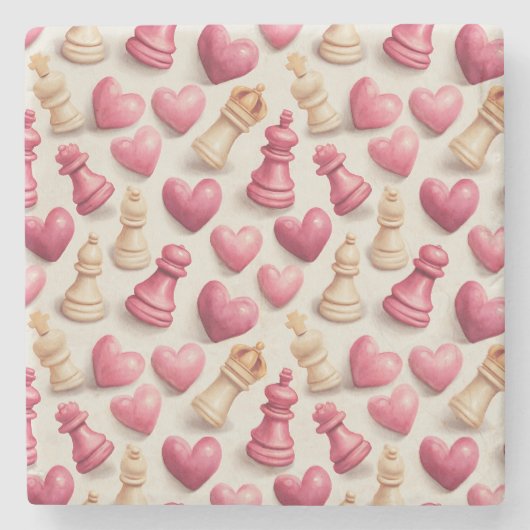 Chess & Hearts Valentines Pattern Stenen Onderzetter (Voorkant)