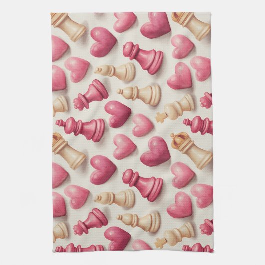 Chess & Hearts Valentines Pattern Theedoek (Verticaal)