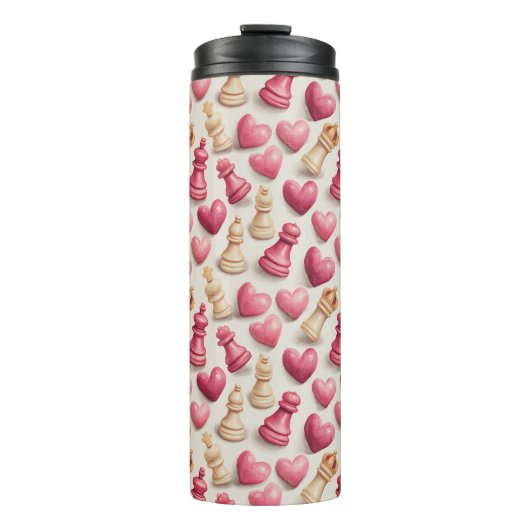 Chess & Hearts Valentines Pattern Thermosbeker (Voorkant)