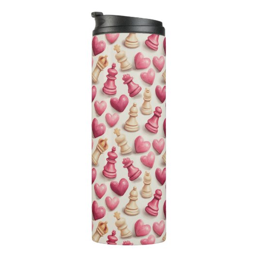 Chess & Hearts Valentines Pattern Thermosbeker (Geroteerd rechts)