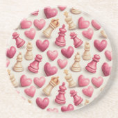 Chess & Hearts Valentines Pattern Zandsteen Onderzetter (Voorkant)