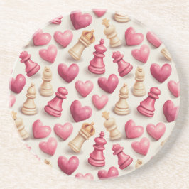 Chess & Hearts Valentines Pattern Zandsteen Onderzetter