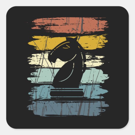 Chess Horse Retro Vierkante Sticker (Voorkant)