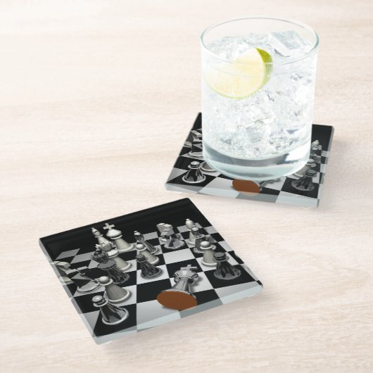 Chess Keepomwille Box Glazen Onderzetter (Schuin)