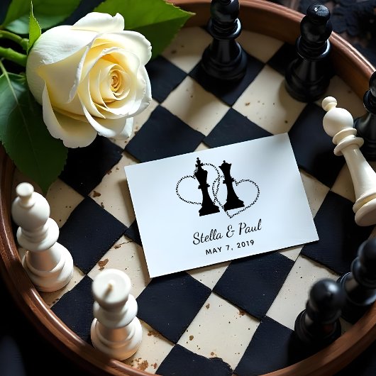 Chess King and Queen Pieces Wedding Design Rubberstempel