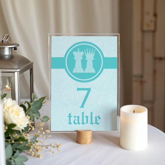 Chess King and Queen Wedding Table Card, Aqua Kaart