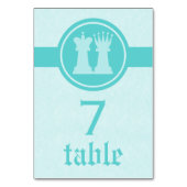 Chess King and Queen Wedding Table Card, Aqua Kaart (Achterkant)