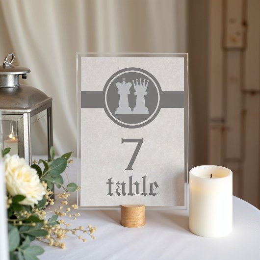 Chess King and Queen Wedding Table Card, Gray Kaart