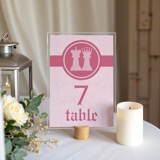 Chess King and Queen Wedding Table Card, Pink Kaart