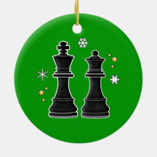 Chess King en Queen met Kerstmis. Keramisch Ornament
