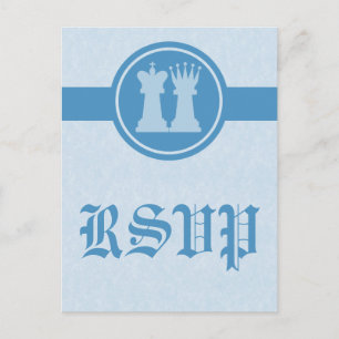 Chess King en Queen RSVP Briefkaart, blauw Uitnodiging Briefkaart