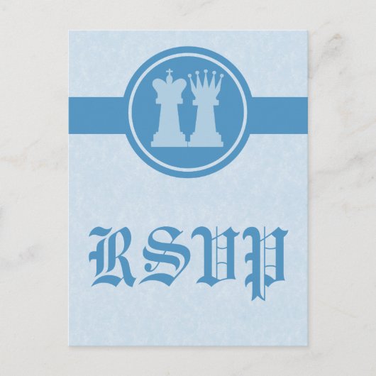 Chess King en Queen RSVP Briefkaart, blauw Uitnodiging Briefkaart (Voorkant)