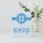 Chess King en Queen RSVP Briefkaart, blauw Uitnodiging Briefkaart (Staand voorkant)