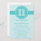 Chess King en Queen Wedding Invitation, Aqua Kaart (Voorkant / Achterkant)