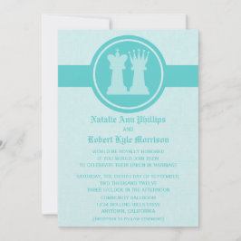 Chess King en Queen Wedding Invitation, Aqua Kaart