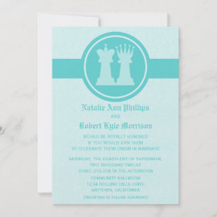 Chess King en Queen Wedding Invitation, Aqua Kaart