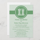 Chess King en Queen Wedding Invitation, Green Kaart (Voorkant / Achterkant)