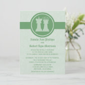 Chess King en Queen Wedding Invitation, Green Kaart (Staand voorkant)