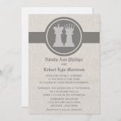 Chess King en Queen Wedding Invitation, Grey Kaart (Voorkant / Achterkant)
