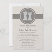 Chess King en Queen Wedding Invitation, Grey Kaart (Voorkant)