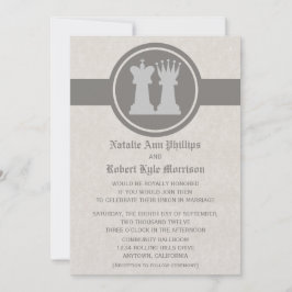 Chess King en Queen Wedding Invitation, Grey Kaart