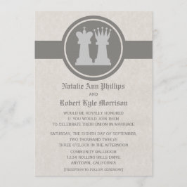 Chess King en Queen Wedding Invitation, Grey Kaart