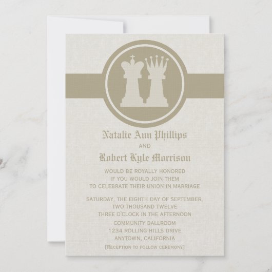 Chess King en Queen Wedding Invitation, Latte Kaart (Voorkant)
