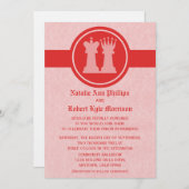 Chess King en Queen Wedding Invitation, Red Kaart (Voorkant / Achterkant)