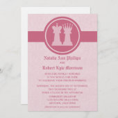 Chess King en Queen Wedding Invitation, Roze Kaart (Voorkant / Achterkant)