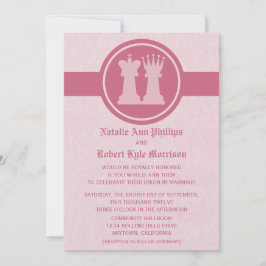 Chess King en Queen Wedding Invitation, Roze Kaart