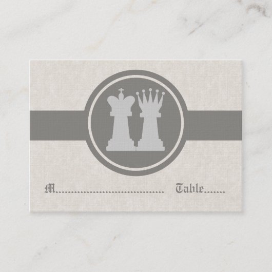 Chess King en Queen Wedding Place Cards, Grey Plaatskaartje (Voorkant)
