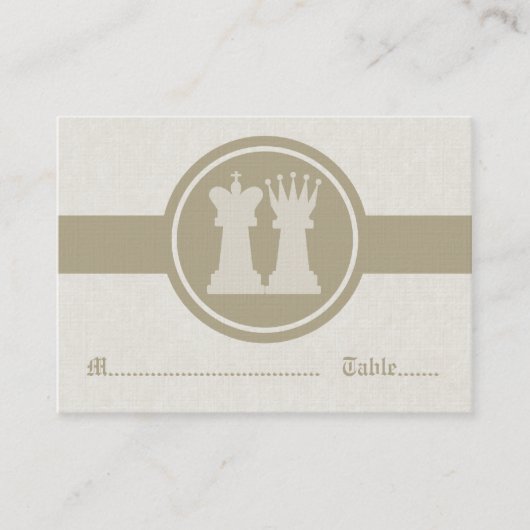 Chess King en Queen Wedding Place Cards, Latte Plaatskaartje (Voorkant)