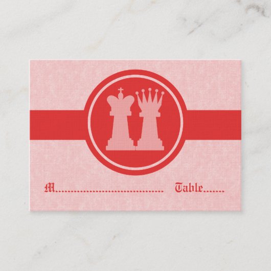 Chess King en Queen Wedding Place Cards, Red Plaatskaartje (Voorkant)