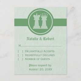 Chess King en Queen Wedding Response Kaart, Green RSVP Kaartje