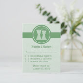 Chess King en Queen Wedding Response Kaart, Green RSVP Kaartje (Staand voorkant)