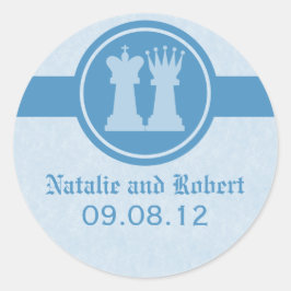 Chess King en Queen Wedding Stickers, Blue Ronde Sticker