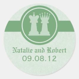 Chess King en Queen Wedding Stickers, Green Ronde Sticker