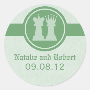 Chess King en Queen Wedding Stickers, Green Ronde Sticker