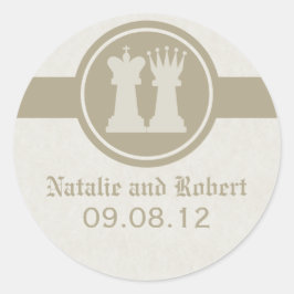 Chess King en Queen Wedding Stickers, Latte Ronde Sticker